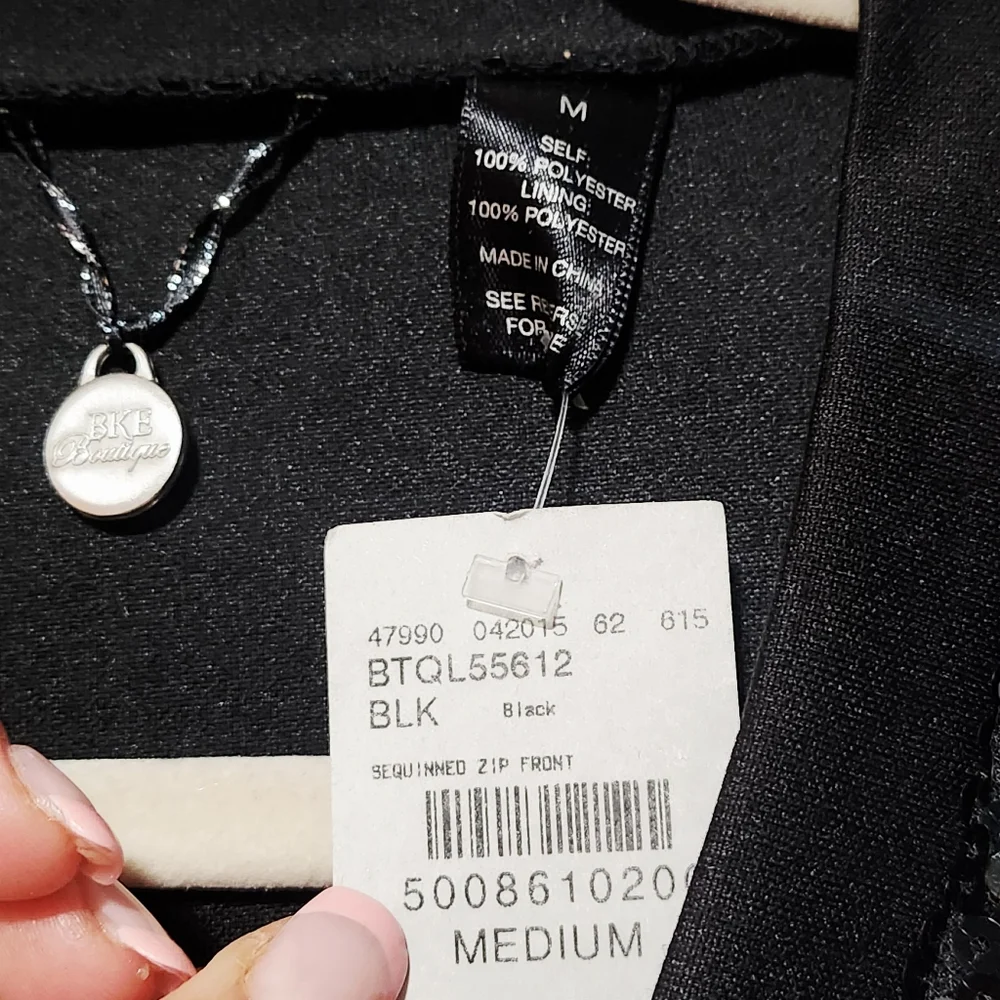 BKE Jacket Womens Medium Black Sequins Zip Front Party Holiday Glam Edgy NWT - Picture 4 of 11